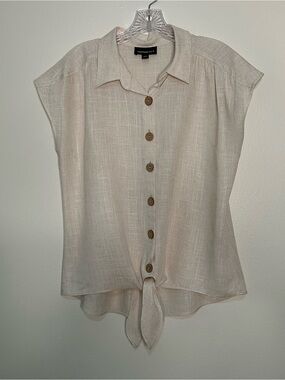 Fortune & Ivy cap sleeve button up front w/front tie 80 rayon/20 linen NWOT